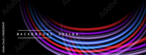 Abstract flowing lines create vibrant wave pattern. Dark background emphasizes colorful curves, modern design element.