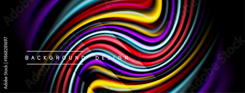 Abstract flowing lines create vibrant colorful waves. Dynamic design with smooth gradients, modern aesthetic. Background features bold hues.