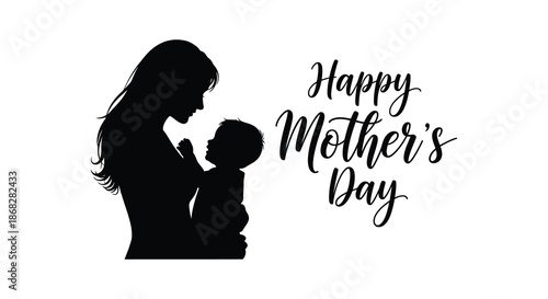 A silhouette of a mother holding her baby with happy mother s day