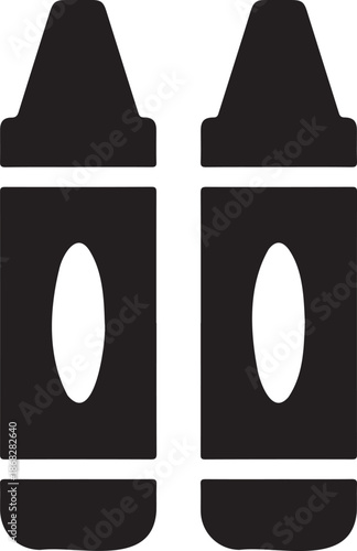 Two black cylindrical with white oval cutouts and caps
