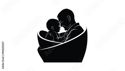 A tender silhouette of a man holding a child in his arms showing love and care with man and child and emotional connection and family and bond