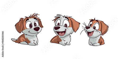 children friendly puppies illustration set with emotions