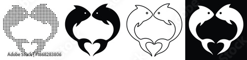 Two stylized dolphins forming a heart shape, symbolizing love and connection