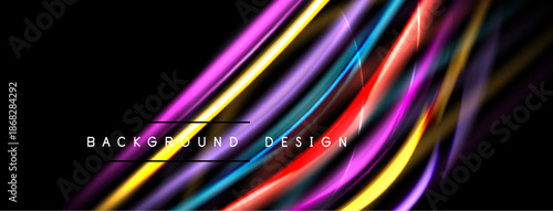 Abstract colorful lines create dynamic background. Bright shades blend, forming modern design element. Smooth curves suggest movement, energy.