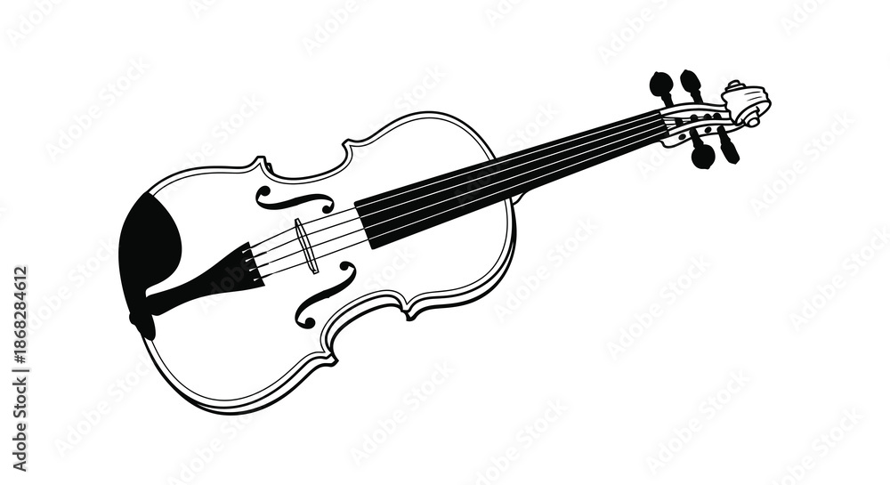 Obraz premium A simple black and white illustration of a classic violin with detailed strings
