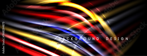 Abstract dynamic lines, vibrant colors, dark background. Modern design element, glowing streaks create energy, visual impact.