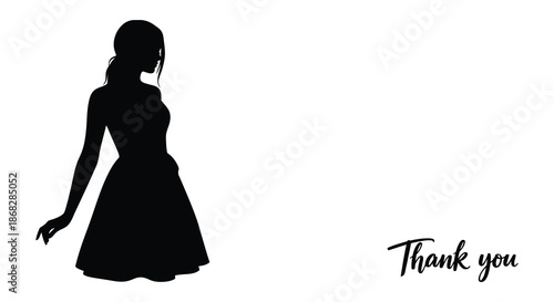 Silhouette of a woman in a flared dress against a white background