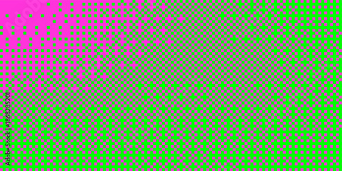 Abstract halftone background featuring a geometric square pattern with a bold neon color combination of bright green and magenta.