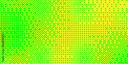 Abstract halftone background featuring a geometric square pattern with a smooth gradient transition in bright green and yellow tones.