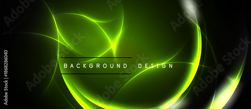 Abstract green neon lines form dynamic curves. Dark background emphasizes glowing shapes, creating modern visual effect.
