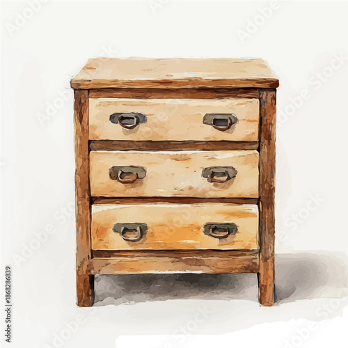 A vectorized, Hand-painted style, vector set available in EPS An Elegant watercolor painting design collection_Watercolor_style_painting_of_a_wooden_drawer_chest