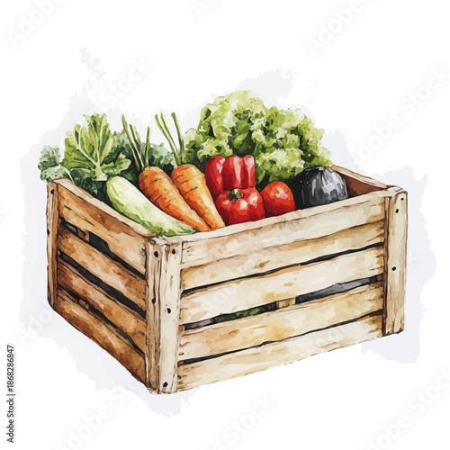 A vectorized, Hand-painted style, vector set available in EPS An Elegant watercolor painting design collection_Watercolor_style_painting_of_a_wooden_crate_with_vegetable
