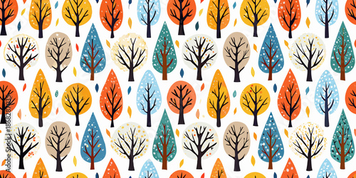 Autumn trees in a colorful pattern on a white background