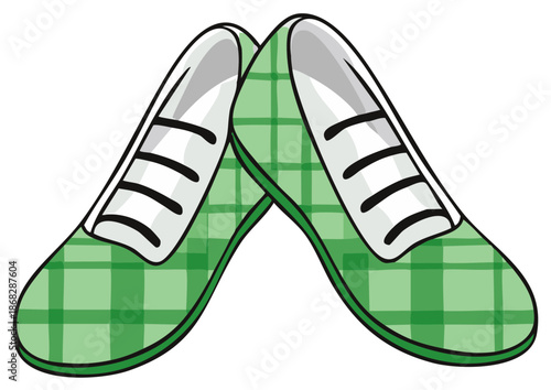 Vibrant green plaid pattern traditional dance shoes vector illustration artwork