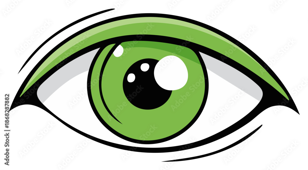Fototapeta premium Stylized Eye with Green Iris and Black Outline, Cartoon Style Detailed Graphic
