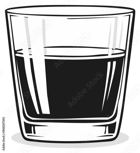 Short Glass with Liquid Beverage Illustration, Close-up View, Isolated on White