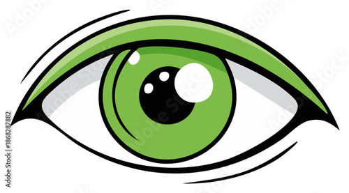 Stylized Eye with Green Iris and Black Outline, Cartoon Style Detailed Graphic