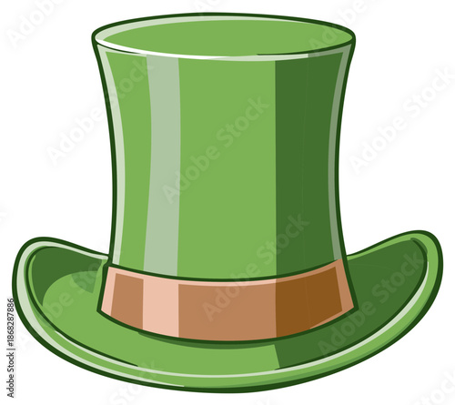 Bright Green Top Hat Illustration with Brown Band Symbolizing St Patricks Day Holiday Festivities and Irish Culture