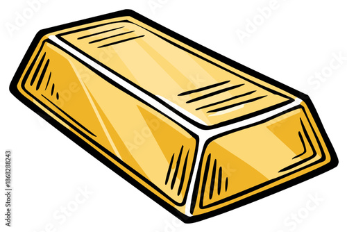 Cartoon gold bar illustration, a symbol of wealth, finance, and investment concepts