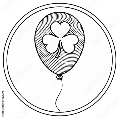 Hand drawn shamrock balloon icon in a circle celebrating luck and Irish culture