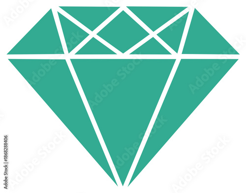 Teal diamond shape graphic with white outline and geometric facets