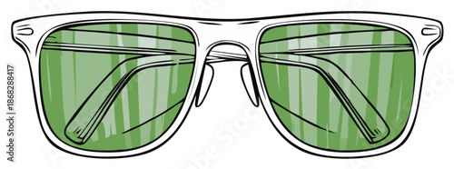 Classic Retro Sunglasses Hand Drawn Illustration with Green Lenses