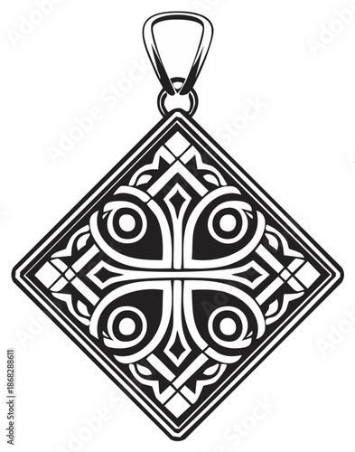 Ornate Square Pendant with Intricate Celtic Knot Inspired Geometric Design