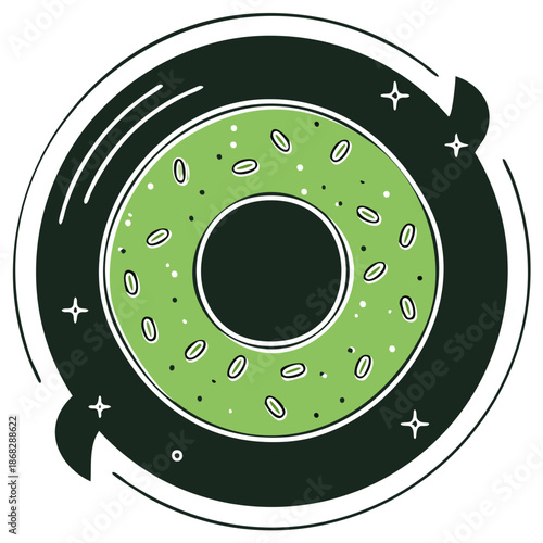 Sweet Green Frosted Donut with Sprinkles Dessert Treat Pastry Food Vector Icon