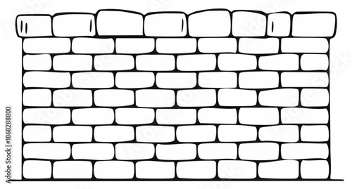 Hand drawn illustration of a brick wall facade with simple black and white design
