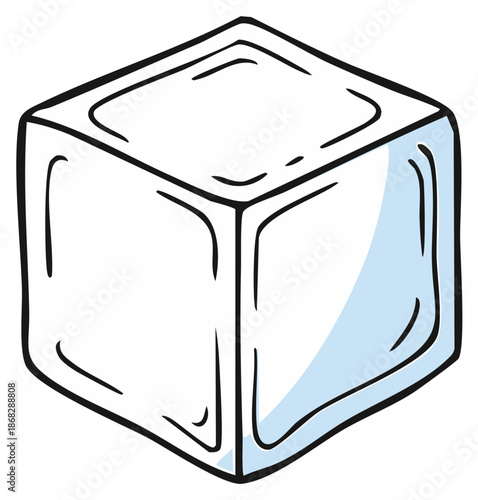 Simple cartoon style ice cube illustration symbolizing coldness and summer refreshment