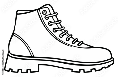 Lace Up Work Boot Outline Black and White Line Art