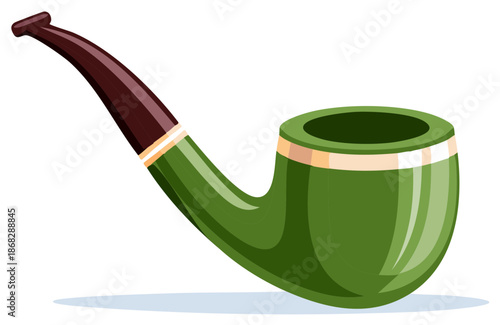 Aesthetic vector illustration of a green vintage smoking pipe for tobacco or herbal blends