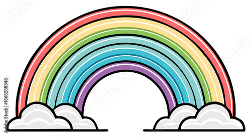 Vibrant Rainbow Illustration with Clouds, Pastel Colors, Positive Vibes, Kids Decor, Weather phenomenon