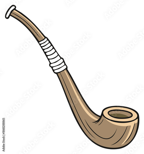 Stylized traditional smoking pipe with white wrapped stem detail cartoon illustration