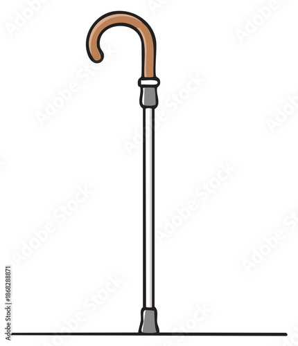 Classic Walking Cane Illustration Depicting Mobility Aid with Comfortable Handle and Secure Base
