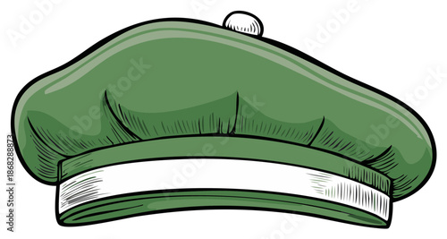 Hand drawn vector illustration of a classic green French artist beret hat