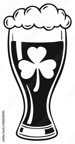 Beer glass with shamrock, St. Patrick's Day celebration design element.