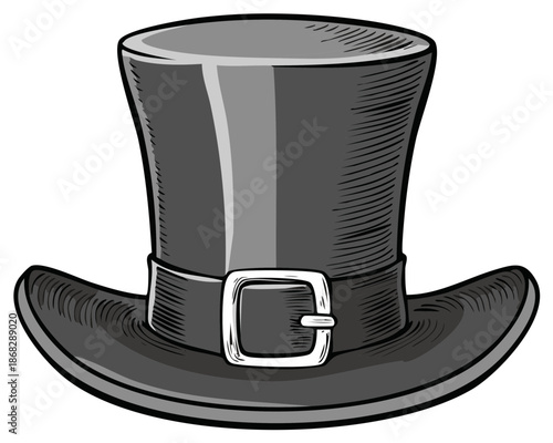 Classic Black Top Hat with Buckle