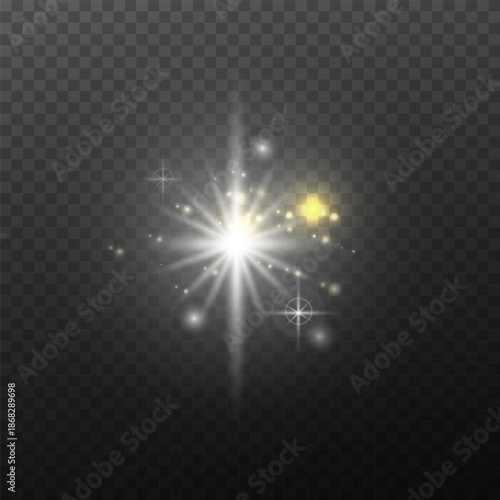 Light effects. Explosions, stars, dust, glowing light, shine, solar flares sparks sequins Glare radiance effect
