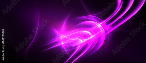 Bright purple energy flows, creating abstract lines. Dark background emphasizes vibrant light streaks, forming dynamic visual effect.