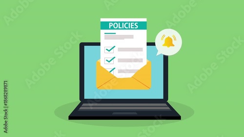 Policies document. Policies regulation concept list document on laptop