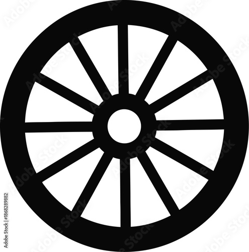 wheel of the wheel, 
Vintage wooden wagon wheel silhouette vector illustration of a rustic carriage wheel with spokes for western farm and country decoration isolated on white background