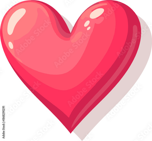 Bright red heart shape in a glossy cartoon illustration style, perfect for love themes, Valentine’s Day designs, romantic artwork, and emotional concepts