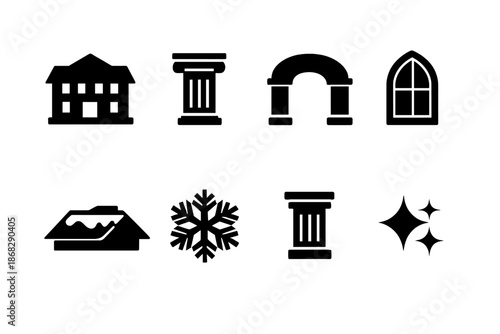 Winter Architecture Icons. Winter architecture flat-lay icons. Filled icon set of winter architecture flat-lay