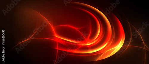 Abstract red energy flows, dynamic curves, warm tones. Dramatic lighting creates intense visual impact. Modern design.