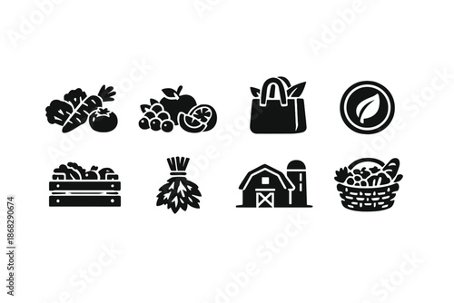 Organic Grocery Icons. Organic Grocery Shopping. Filled icon set of Organic Grocery Shopping: fresh vegetables