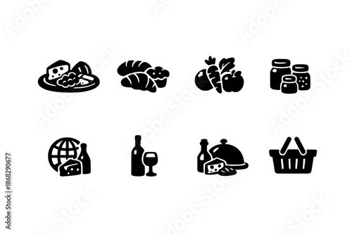 Specialty Grocery Icons. Specialty Grocery Shopping. Filled icon set of Specialty Grocery Shopping: cheese