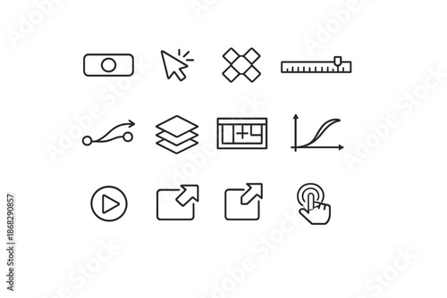 Interactive Motion Icons. Interactive Motion. Line outline icon set of interactive motion: UI button, hover