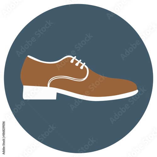 Brown Leather Oxford Shoe Illustration with White Laces in Graphic Roundel Design