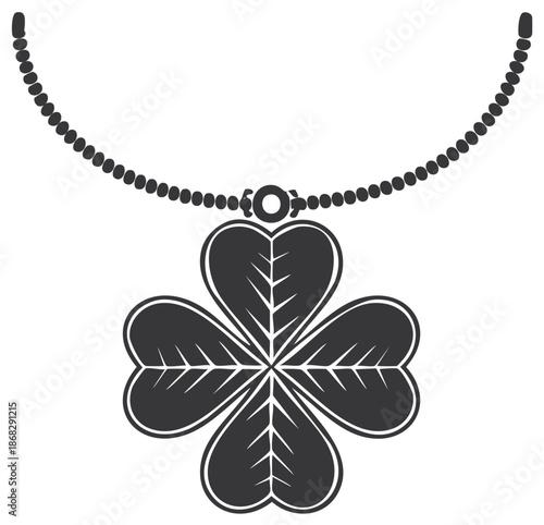 Four leaf clover pendant on a beaded necklace representing luck fortune and good wishes vector icon